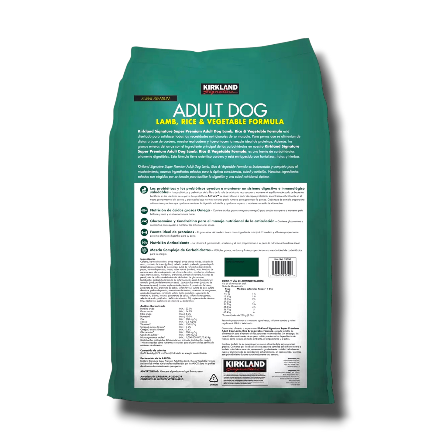 Alimento Premium para Perro Adulto sabor Cordero y Arroz Kirkland Signature 18.14 kg