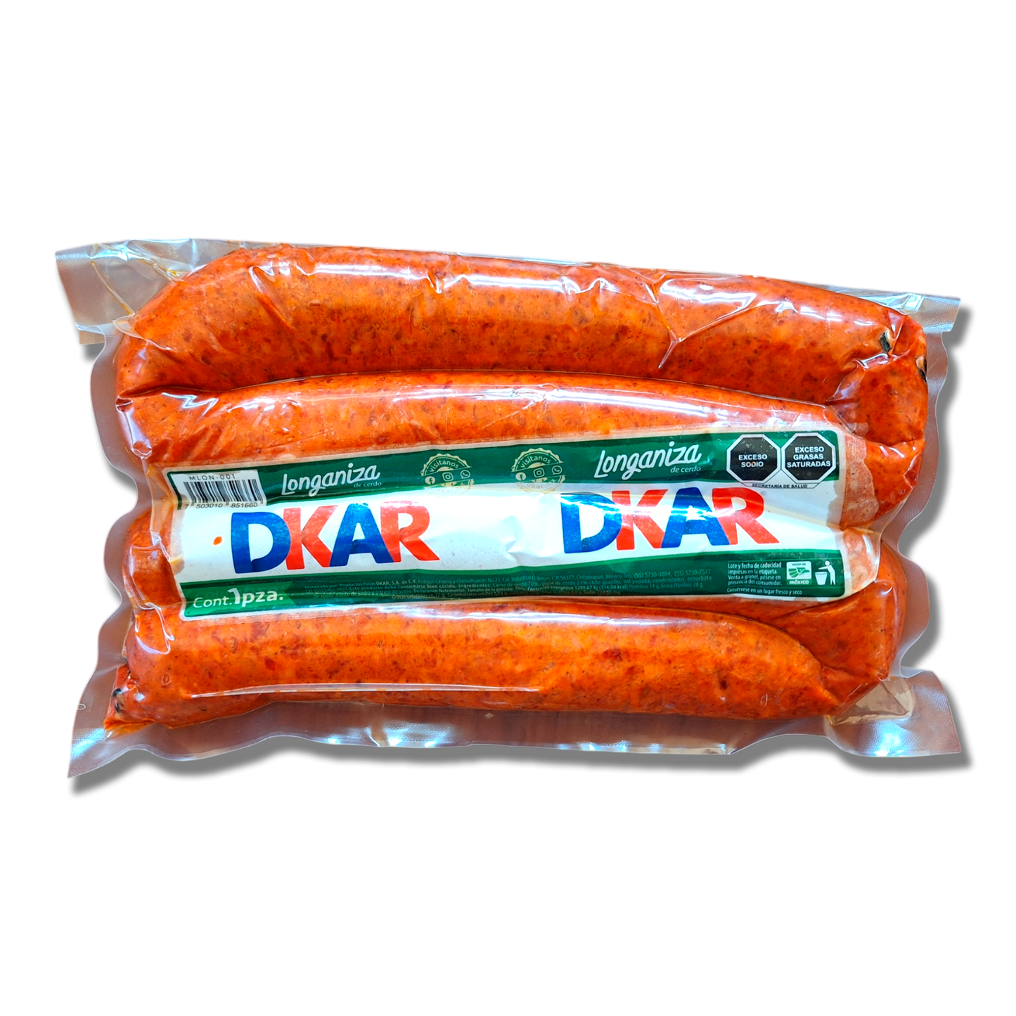 Longaniza de cerdo DKAR paquete con 2 pz de aprox. 600 grs cada una